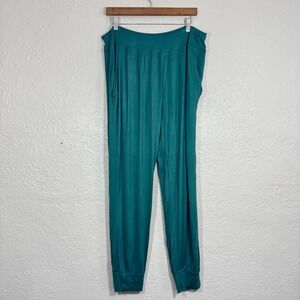 Tamsy Jogger Pants 1X Teal Lounge Travel Soft Stretch Comfort Boho Jersey Casual